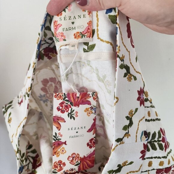 NWT Sezane X Farm Rio Tiago Crop Linen Blend Pant Romantic Garden 42/US Size 10 - Picture 14 of 16